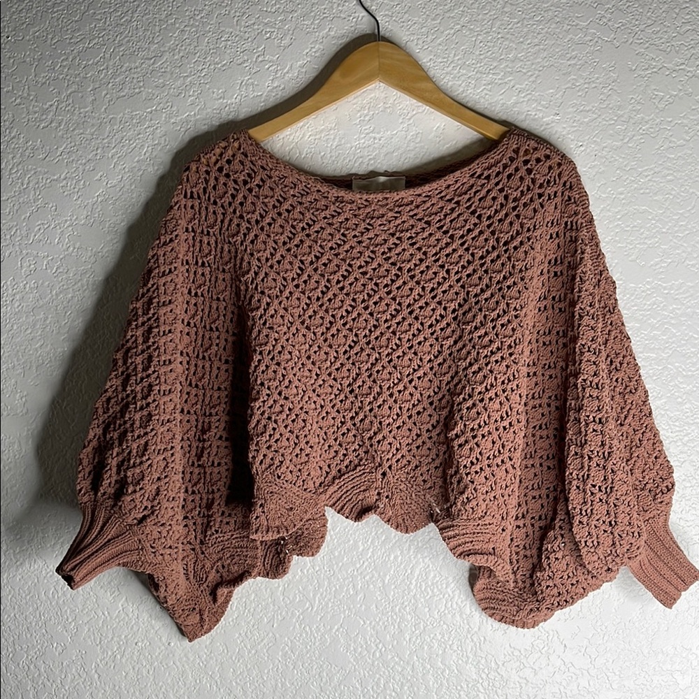 Dusty Rose Chunky Knit Shrug with Dramatic Sleeves